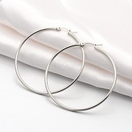 201 Stainless Steel Big Hoop Earrings, with 304 Stainless Steel Pin, Hypoallergenic Earrings, Ring Shape, Stainless Steel Color, 55x53x2mm, 12 Gauge, Pin: 1x0.6mm(EJEW-P066-38P)