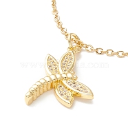 Clear Cubic Zirconia Dragonfly Pendant Necklace, 304 Stainless Steel Jewelry for Women, Golden, 17.72 inch(45cm)(NJEW-O125-01G)