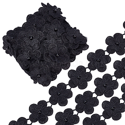  Polyester Ribbon, with Beads, Flower, Black, 1-7/8 inch(49mm)(OCOR-GF0001-89B)