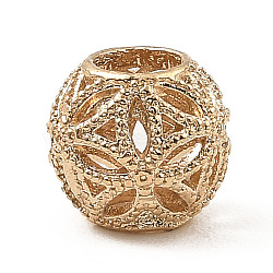 Alloy European Beads, Large Hole Bead, Hollow, Round with Flower, Light Gold, 10mm, Hole: 4.5mm(FIND-E041-01KCG)