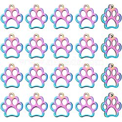 201 Stainless Steel Pet Charms, Dog Paw Prints, Rainbow Color, 13x12x1mm, Hole: 1.5mm, 20pcs/box(STAS-UN0003-07)