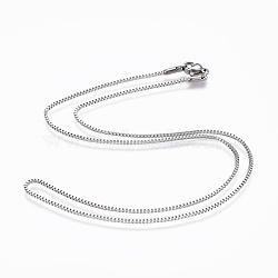304 Stainless Steel Box Chain Necklaces, with 304 Stainless Steel Clasps, Stainless Steel Color, 17.7 inch(45cm), 1.2mm(NJEW-F248-05A-P)