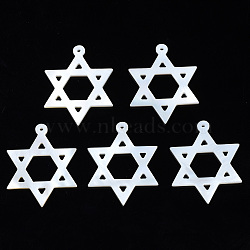 Natural Freshwater Shell Pendants, for Jewish, Star of David, 27x21.5x1.5mm, Hole: 1mm(SHEL-N027-13)