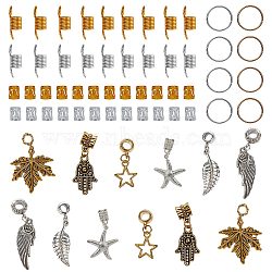 SUNNYCLUE Hair Styling Tools Kits, with Aluminum Wire Hair Coil Cuffs, Dread Cuff Coil, Iron Jump Rings and Alloy European Dangle Charms, Mixed Color, 130pcs/set(OHAR-SC0001-02)