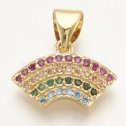 Brass Micro Pave Cubic Zirconia Pendants, Fan, Colorful, Golden, 9.5x14x3mm, Hole: 4.5x3.5mm(ZIRC-S061-61G)