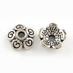 5-Petal Tibetan Style Alloy Bead Caps, Cadmium Free & Lead Free, Flower, Antique Silver, 8x3mm, Hole: 2mm, about 2857pcs/1000g(TIBEP-R304-115AS-LF)