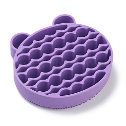 Silicone Makeup Cleaning Brush Scrubber Mat Portable Washing Tool, Double Duty, Bear Shape, Dark Orchid, 10.4x11x2.5cm(MRMJ-H002-01A)