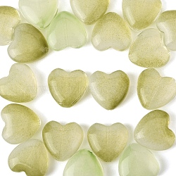20Pcs Transparent Spray Painted Glass Beads, Heart, Yellow Green, 12x12x5.5mm, hole: 0.5~1mm(GLAA-YW0004-79I)