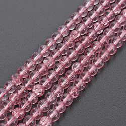 Crackle Glass Beads Strands, Dyed & Heated, Round, Pale Violet Red, 4mm, Hole: 0.8mm, about 98~100pcs/strand, 15.35 inch(39cm)(GLAA-S192-B-006H)