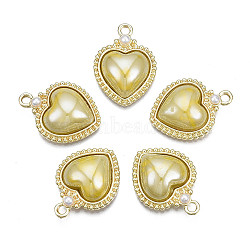 Rack Plating Alloy Pendants, with Porcelain and ABS Plastic Imitation Pearl, Long-Lasting Plated, Golden, Cadmium Free & Lead Free, Heart, Light Khaki, 16x22x6mm, Hole: 2mm(PALLOY-Q444-001A-RS)