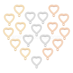 Unicraftale 18Pcs 3 Colors 304 Stainless Steel Open Heart Charms, Cut-Out, Manual Polishing, Hollow, Mixed Color, 10x8x1mm, Hole: 0.8mm, 6pcs/color(STAS-UN0029-72)