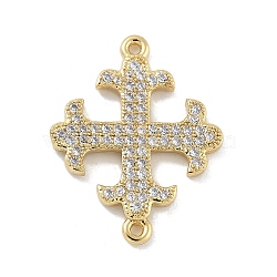 Rack Plating Brass Micro Pave Cubic Zirconia Cross Fleury Connector Charms, Long-Lasting Plated, Cadmium Free & Lead Free, Real 18K Gold Plated, 21.5x17x2mm, Hole: 0.9mm(KK-A234-058G)