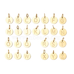 26Pcs 304 Stainless Steel Charms Set, Flat Round with Letter A~Z, with Jump Ring, Golden, 10.5x1.5mm, Hole: 4.5x2.5mm, 26pcs/set(STAS-A125-06G)