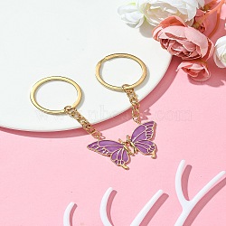 Alloy Enamel Keychain, with Iron Findings, Butterfly, Purple, 86mm(KEYC-YW00059-01)