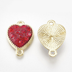 Alloy Links connectors, with Polymer Clay Rhinestone, Heart, Light Gold, Siam, 17x13x5.5mm, Hole: 1mm(RB-S057-01A)