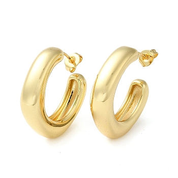 Brass Hoop Earrings, Long-Lasting Plated, Square, Real 18K Gold Plated, 21.5x23.3x6.4mm, Pin: 0.7mm