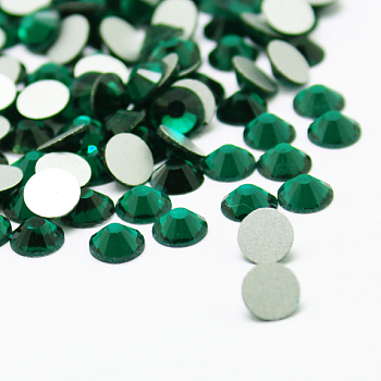 Glass Flat Back Rhinestone, Grade A, Back Plated, Faceted, Half Round, Emerald, 6.3~6.5mm, about 288pcs/bag