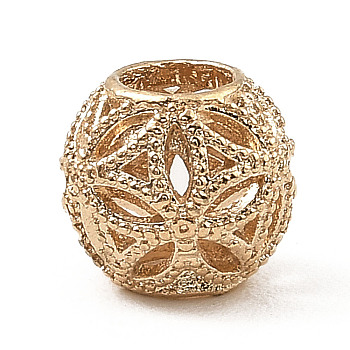 Alloy European Beads, Large Hole Bead, Hollow, Round with Flower, Light Gold, 10mm, Hole: 4.5mm