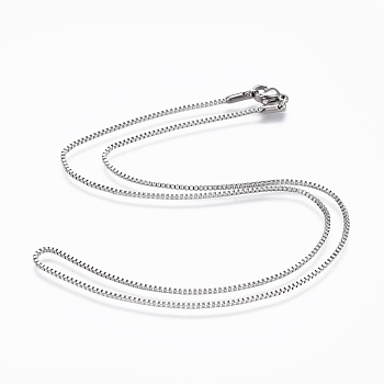 304 Stainless Steel Box Chain Necklaces, with 304 Stainless Steel Clasps, Stainless Steel Color, 17.7 inch(45cm), 1.2mm