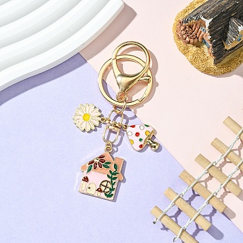 Alloy Enamel Keychain, with Alloy Findings, Pink, 8.8cm