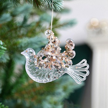 Acrylic with Sequin Pendant Decoration, Christmas Tree Hanging Decorations, for Party Gift Home Decoration, Bird, 100x95mm