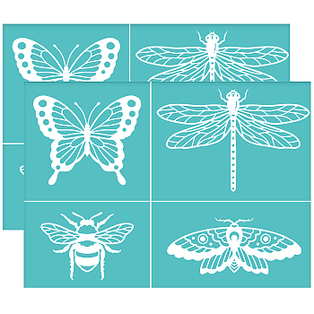 Self-Adhesive Silk Screen Printing Stencil, for Painting on Wood, DIY Decoration T-Shirt Fabric, Turquoise, Insect Pattern, 195x140mm