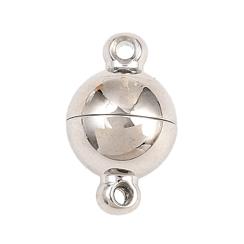 304 Stainless Steel Magnetic Clasps, Round, with Loops, Round Hole, Stainless Steel Color, 13x8x8mm, Hole: 1.2mm