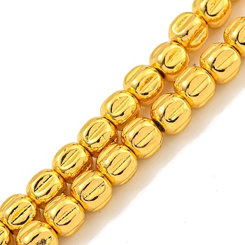 Electroplated Synthetic Non-magnetic Hematite Beads Strands, Grooved Column, Golden Plated, 4.3mm, Hole: 1mm, about 99pcs/strand, 15.94 inch(40.5cm)