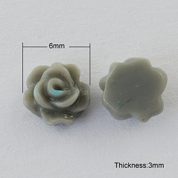 Resin Cabochons, Flower, Dark Gray, 6x3mm