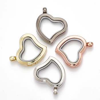 Alloy Magnetic Locket Pendants, with Glass, Heart, Mixed Color, 33x29x6.5mm, Hole: 3mm, Inner Measure: 16x20mm