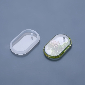 DIY Pendant Silicone Molds, Resin Casting Molds, Clay Craft Mold Tools, Oval, White, 52x35x7.5mm, Hole: 3mm