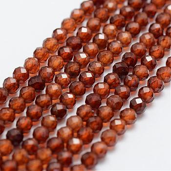 Natural Garnet Bead Strands, Round, Faceted, 3mm, Hole: 0.5mm, about 130pcs/strand, 15.3 inch(39cm)