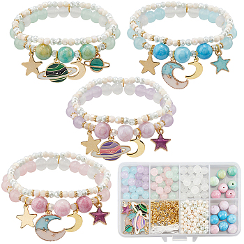 Glass & Alloy Star Moon Multi-Layer Bracelet Making Kits, Mixed Color, 8~9mm, Hole: 1.3~1.6mm