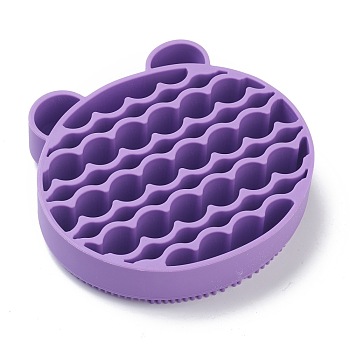 Silicone Makeup Cleaning Brush Scrubber Mat Portable Washing Tool, Double Duty, Bear Shape, Dark Orchid, 10.4x11x2.5cm