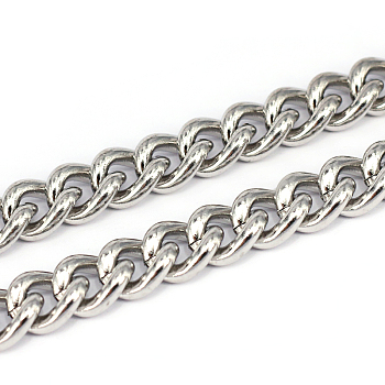 201 Stainless Steel Cuban Link Chains, Curb Chains, Unwelded, Stainless Steel Color, 10x8x2.2mm