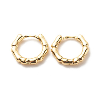 Brass Bamboo Shape Hoop Earrings for Women, Cadmium Free & Lead Free, Golden, 13.5x15.5x2.6mm, Pin: 1mm