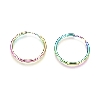 Ion Plating(IP) 304 Stainless Steel Huggie Hoop Earrings, Hypoallergenic Earrings, with 316 Surgical Stainless Steel Pin, Rainbow Color, 12 Gauge, 25x2mm, Pin: 1mm, Inner Diameter: 20mm