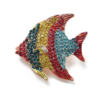 Marine Organism Alloy Rhinestone Brooches, Fish, 42x44mm