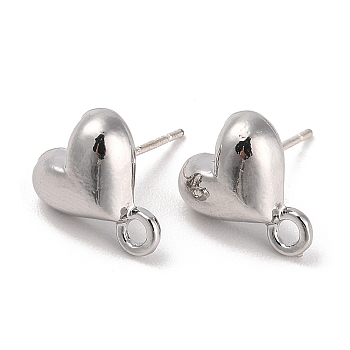 Silver Alloy Stud Earring Findings, with Horizontal Loops & 925 Sterling Silver Pin, Heart, 11.5x9.5mm, Pin: 10x0.6mm
