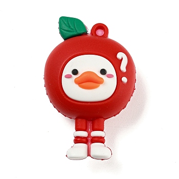 Cartoon PVC Plastic Pendants, Apple Duck Charm, Red, 49.5x30.5x23mm, Hole: 3mm