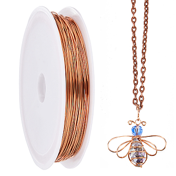 Eco-Friendly Copper Wire, Round Beading Wire, with Spool, Long-Lasting Plated, Rose Gold, 22 Gauge, 0.6mm, about 82.02 Feet(25m)/Bag