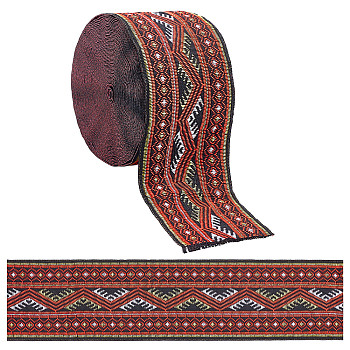 Embroidery Polyester Ribbons, Jacquard Ribbon, Tyrolean Ribbon, Garment Accessories, Floral Pattern, Dark Red, 2"(50mm), 7m/roll