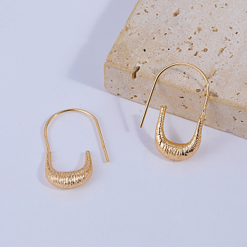 U-shaped Brass Dangle Earrings, with Wire Drawing Design, Golden, 30.5x19.3mm