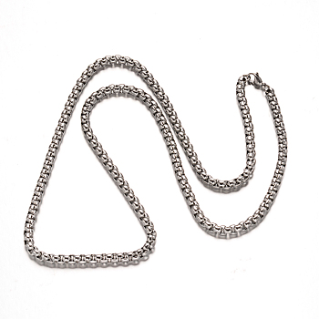 304 Stainless Steel Box Chain Necklaces, Stainless Steel Color, 27.56 inch(70cm)