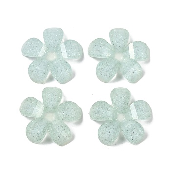 Translucent Epoxy Resin Glitter Powder Decoden Cabochons, Flower, Aqua, 20x20x4mm