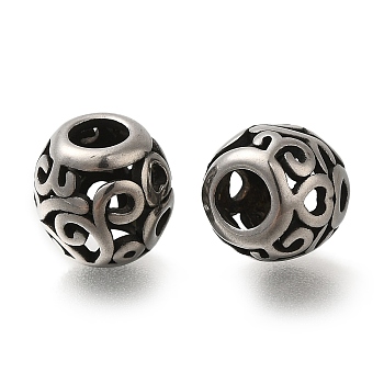 304 Stainless Steel European Beads, Large Hole Beads, Rondelle, Antique Silver, 10x9mm, Hole: 4mm