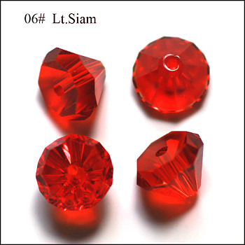 K9 Glass, Imitation Austrian Crystal Beads, Grade AAA, Faceted, Diamond, Red, 9.5~10x7~8mm, Hole: 0.9~1mm