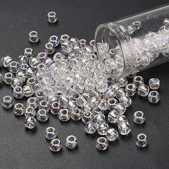 TOHO 3/0 Round Beads, Japanese Seed Beads, (161) Transparent AB Crystal, 5.5mm, Hole: 1.9mm, about 300pcs/50g