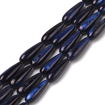 Natural Freshwater Shell Beads Strands, Dyed, Teardrop, Midnight Blue, 15.5x5mm, Hole: 0.4mm, about 25pcs/strand, 15.08''(38.3cm)