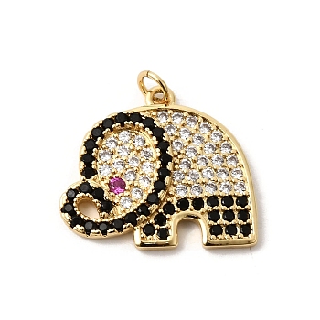 Brass Micro Pave Cubic Zirconia Pendants, Elephant Charms, Long-Lasting Plated, Rack Plating, Lead Free & Cadmium Free, Real 18K Gold Plated, 19.5x22x3mm, Jump Ring: 4.5x0.7mm, Inner Diameter: 3.1mm